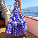 Spring 2025 New Women's Bohemian Elegant Long-Singed Print Sling Dress
