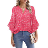 Lotus Leaf Seven-Sleeve Tops Solid Color Fashion Casual Casual V-Neck Business Shirt Chiffon Women's Clothing