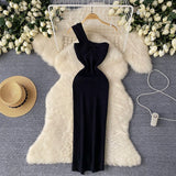 High-End Knitted Collar Dress Women's Summer Irregular Light Luxury Open Design Pure Hottie Dress