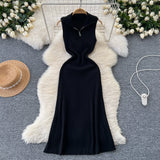 Design A Small-Sized Lap Collar Zipper Sleeveless Dress Women Decorate The Body Thin Leisure Medium Long Over-ϥ Knit Dress