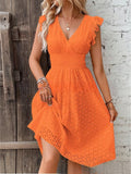 Summer New Lotus Leaf Sleeve Elegant Thin V-Neck Women's Fashion Fashion Hollow Dress Dress Women
