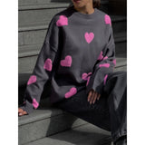 Love Embroidery Round Collar Autumn And Winter Sweater Women 2025 Loose Leisure Thick Coat Knitted Shirt