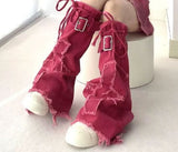 Vibe Hottie Fried Street Wash Denim Leg Set Design Strap Pile Trousers Calves Denim Shorts Cover