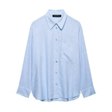 Z2025 Spring New Women's Pocket Flax Simple Long Sleeve Clip Shirt 8372058