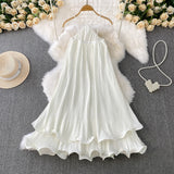 Seaside Holiday Wind Sexy Bare Back Hanging Neck Sling Dress Women's Summer Loose Thin Pony Cake Skirt