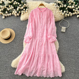 Korean Version Of Fashion Casual Denim Dress Women Retro Collar Short Sleeve Single Buckle Waist Swing Shirt Long Skirt