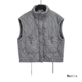Ins Autumn 2025 New Women's Gray Collar Sleeveless Cotton Vest Washer