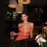 Summer New Women's Breasts Deep V Bare Shoulders Solid Tectored Tectored Dress