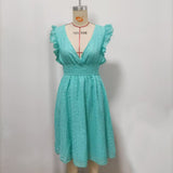 Summer New Lotus Leaf Sleeve Elegant Thin V-Neck Women's Fashion Fashion Hollow Dress Dress Women