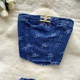 Hottie Style Metal Buckle Printing Design Chest Vest + High Waist Lanky Pants Cowboy Suit