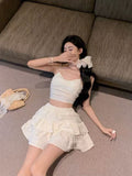 Pure-Want White Sling With Breast Vest Body Bm Half-Dress Short Skirt Two Sets With Short Top Summer