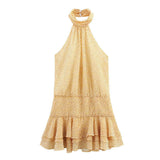 Ins2025 Summer New Cascade Decoration Hanging Neck Print Short Dress