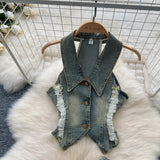 Vintage Water Wash To Make The Old Hanging Neck Sleeveless Collar Collar With Denim Top Two Sets Of Fork Repair Skirts