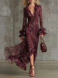 2025 Women's Ins Horn Sleeves Collar Dress Long Sleeve Dress Dress Dress