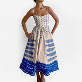 Women's New 2025 Spring Dress Solid Color Sexy U-Neck Waist Folding Sling Dress