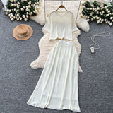 Summer Dress A Complete Set Of Women's Han Yen-Down Short-Sleeved Knitting Blouse High Waist Slim Half Body Skirt Two Sets