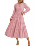 2025 Autumn Long Dress Long Sleeve V-Neck Layered Lotle Leaves By The A-Line Cocktail Party