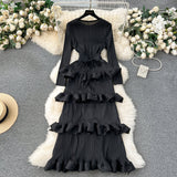 High-End Banquet Dress High-End Light Luxury Niche Leaf-Side Cake Dress Heavy Industry Folds Long Dress