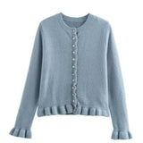 Women's 2025 Spring New 5-Color Fashion Wood Ear Long-Sleeved Knitwear Jacket