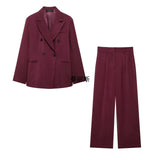 Autumn 2025 New Women's Retro Casual Double-D Row Blazer High-Rise Straight Trousers Set