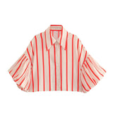 Multi-Color Short Top 2025 Spring New Five-Point Sleeve Bubble Bubble Sleeve Loose Stripe Small Shirt