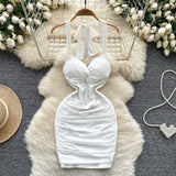 Hottie Wind Hanging Neck Sling Dress Women Summer Shiny Folds Design Ass Short Skirt