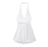 Women's Clothing 2025 Spring New Silk-Sense Texture Hanging Neck-Deck Bow Tie With Mini-Coat