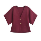 Autumn 2025 Fashion Street V-Neck Simple Knitted Coat Women's Clothing
