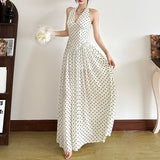 2025 Spring And Summer New Women's Dress French Sister Bo Dot Hanging Neck Dress Women's High Sense V To Receive The Waist Big Swing