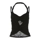2025 Summer New Women's Solid Color Sexy Hanging Neck Lace Umbilly Vest