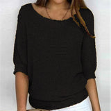 Spring New Solid Color Round Knit Shirt Women Commuting Elegant Seven-Sleeve Top Air-Conditioning Shirt
