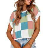 2025 Summer Hat Sleeves Open Umbilical Short Sleeves Round Collar Knitting Board Lattice Sweater Short