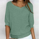 Spring New Solid Color Round Knit Shirt Women Commuting Elegant Seven-Sleeve Top Air-Conditioning Shirt