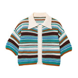 Z Autumn New Striped Printed Short Sleeve Clip Sleeve Casual Shorts Striped Knitted Sling Vests