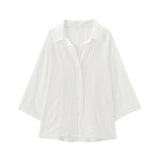Titian Seven-Sleeve V-Neck Loose Shirt Tight Waist Broad Leg Trousers Casual Suit Woman 2025 Spring And Summer