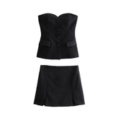 Women's Clothing 2025 Spring New Sexy 4 Color Tight Single-Breasted Breast Small Vest + Short Skirt Set