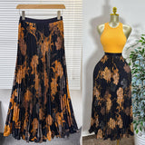 New Tight Waist High Waist Crums Sweet A-Shaped Skirt Women's Long Print 100-Fold Skirt