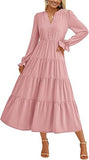 2025 Autumn Long Dress Long Sleeve V-Neck Layered Lotle Leaves By The A-Line Cocktail Party