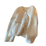 French Small Scented Pearl Buckle Sweater Cardigan Women's Top Autumn And Winter White Soft Milk Marinade Knitted Coat