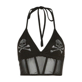 2025 Spring Summer New Women's Solid Color Sexy Fashion Hot Diamond Hanging Neck Mesh Vest