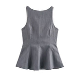 Butterfly Tie With Bare Back Vest 2025 Spring Sleeveless Waist Skirt Swing Women's Top