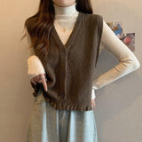 Knitted Vest Women's 2025 New Wear Early Spring Wooden Ear-Side Sweater Vest Stacked Shoulder Woman