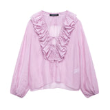 Z2025 New Women's Fashion Simple Cascade Decoration Long-Sleeved Shirt Women 8544207