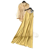 Temperament Two Sets Of Women's Languid Languid Wind Outside The Thin Loose Long-Sleeved Sunscreen Jacket + Sling Dress