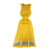 2025 Summer High-End Sense Temperament Round Recipient Waist Thin A-Word Mesh Splicing Knitted Vest Dress