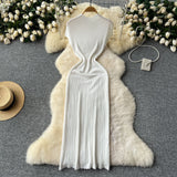Temperament Dress Woman 2025 New High-End Sense Collar Short Sleeves To Retwept Body Knitted Skirt