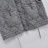 Ins Autumn 2025 New Women's Gray Collar Sleeveless Cotton Vest Washer