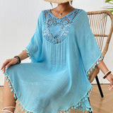 Beach Dress 2025 New Beach Hooded Hook Splicing Tunne Bikini