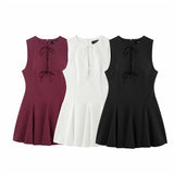 Wave Wide Swing Bow Tie With Hollow Short Vest Dress Summer Sleeveless Body Dress