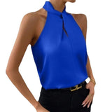 Women's Clothing 2025 Summer New Color Clove Hanging Neck Sleeveless Vest Ribbon Simulation Silk Top